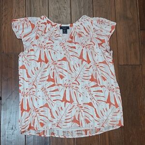 RACHEL Rachel Roy Rust/Terracotta & Cream Tropical Leaf Print Blouse size Medium